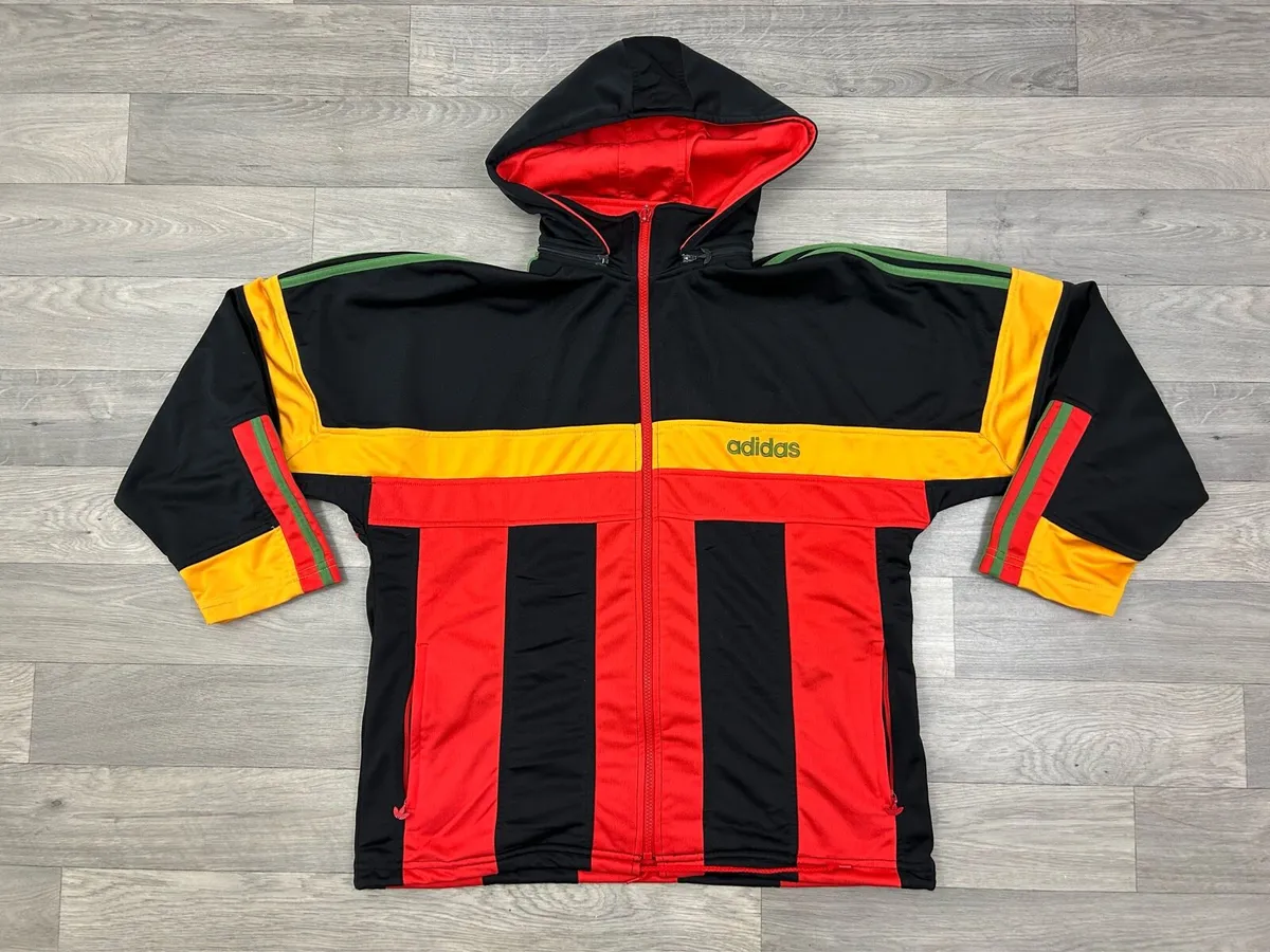Vintage 90s Adidas Colourful Hooded Jacket Mens S - Image 3