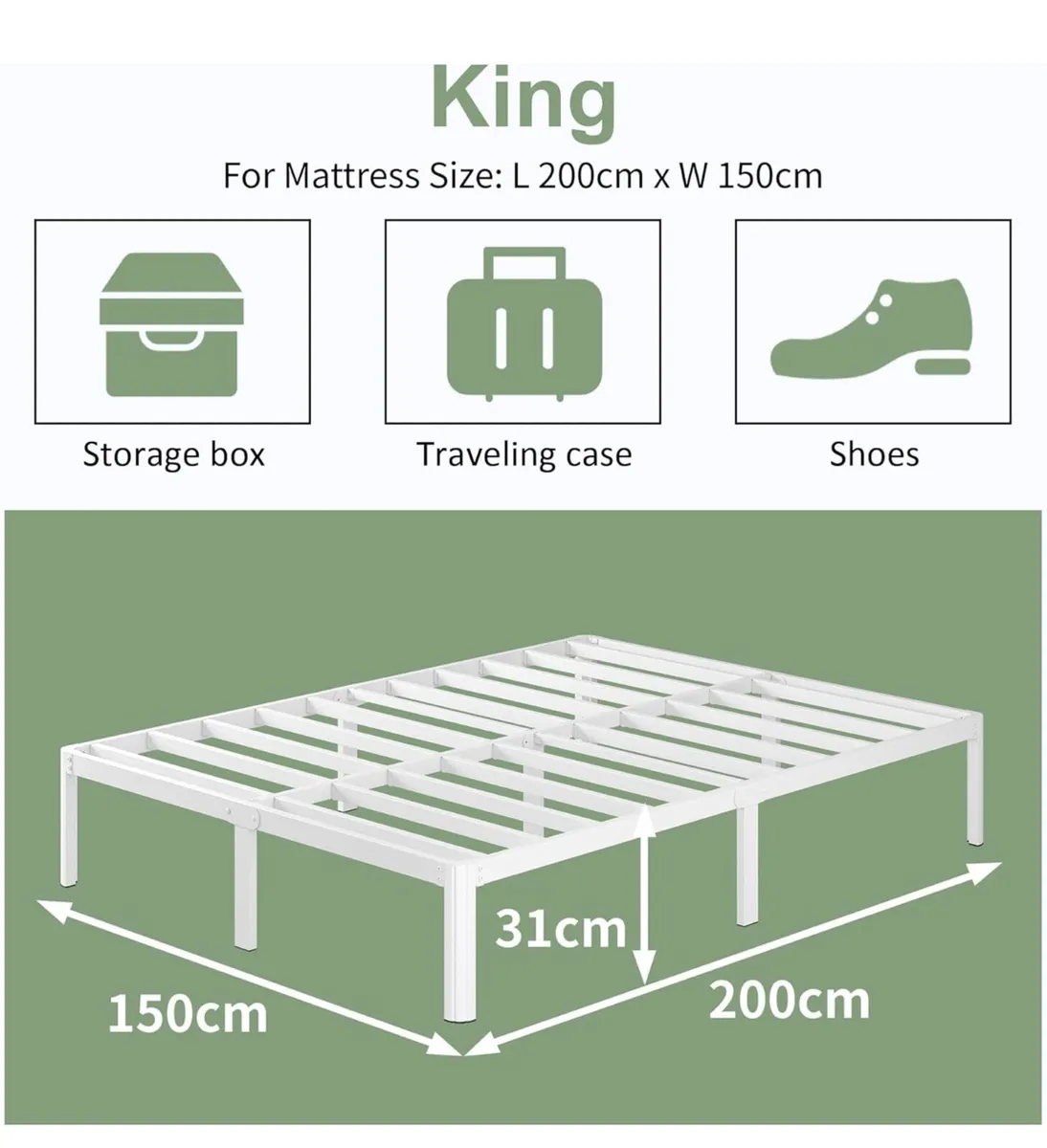 King Size Bed Frame 30.5 cm High with Rounded Corn - Image 1