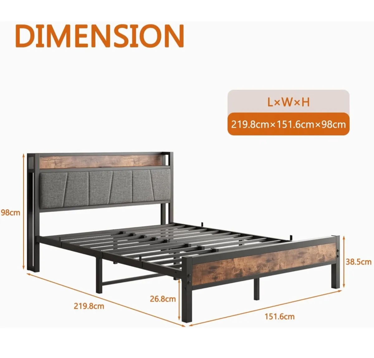 Kingsize Bed Base with Charging Station - Image 2
