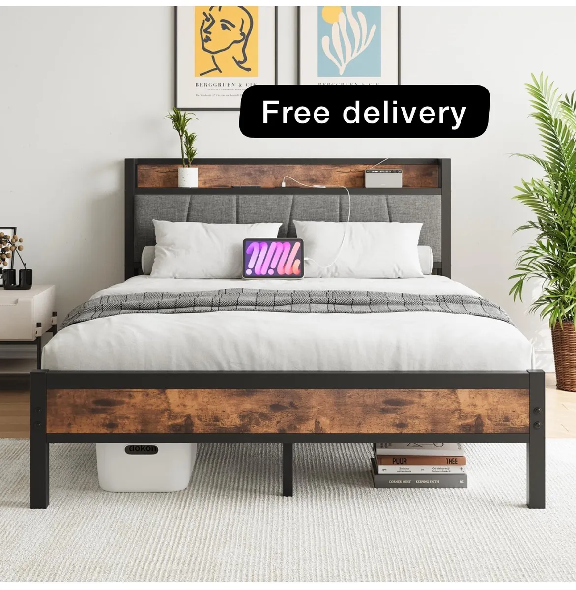 Kingsize Bed Base with Charging Station - Image 1