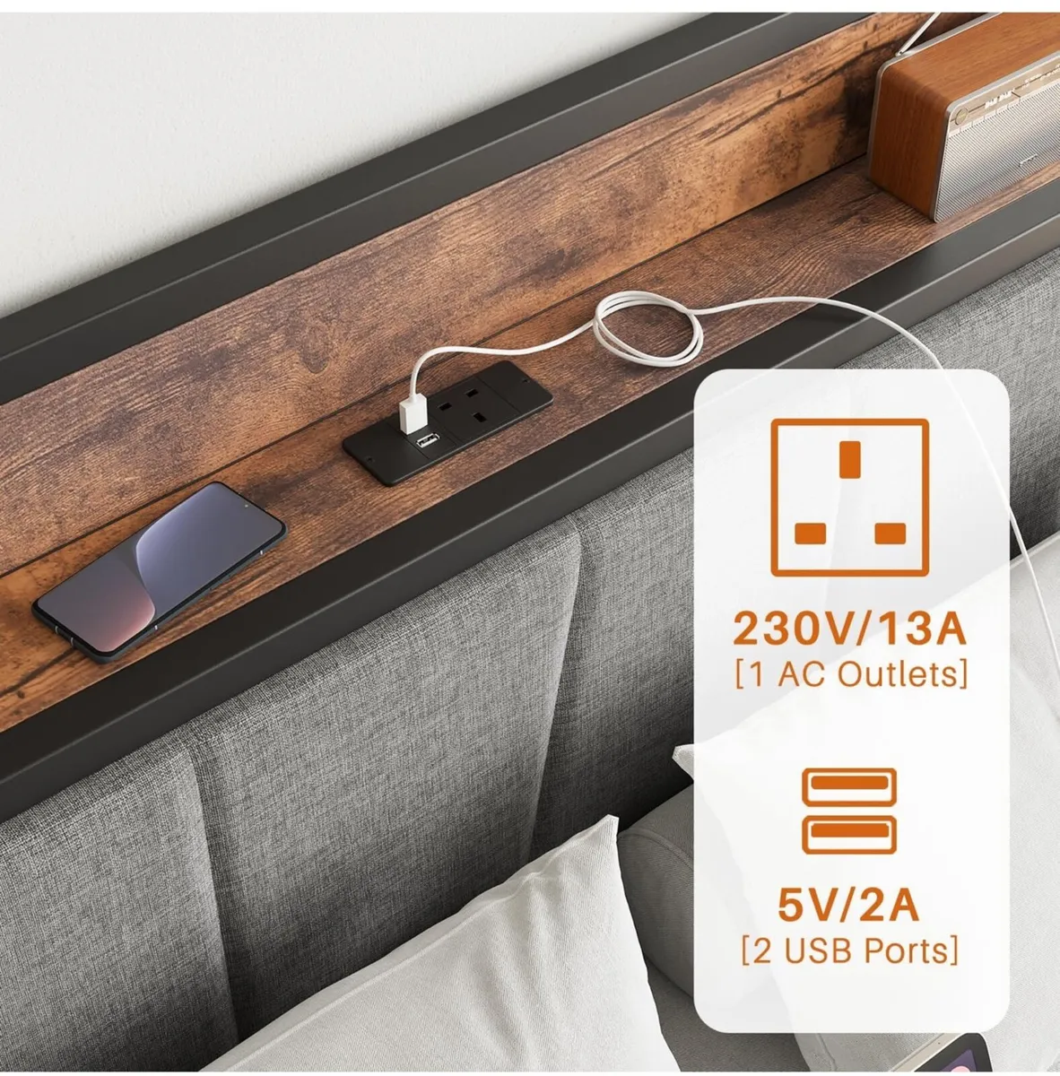 Kingsize Bed Base with Charging Station - Image 4