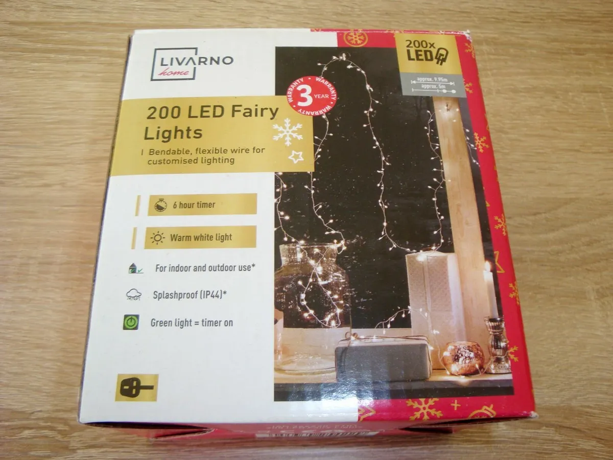 200 LED fairy lights with remote warm white - Image 1