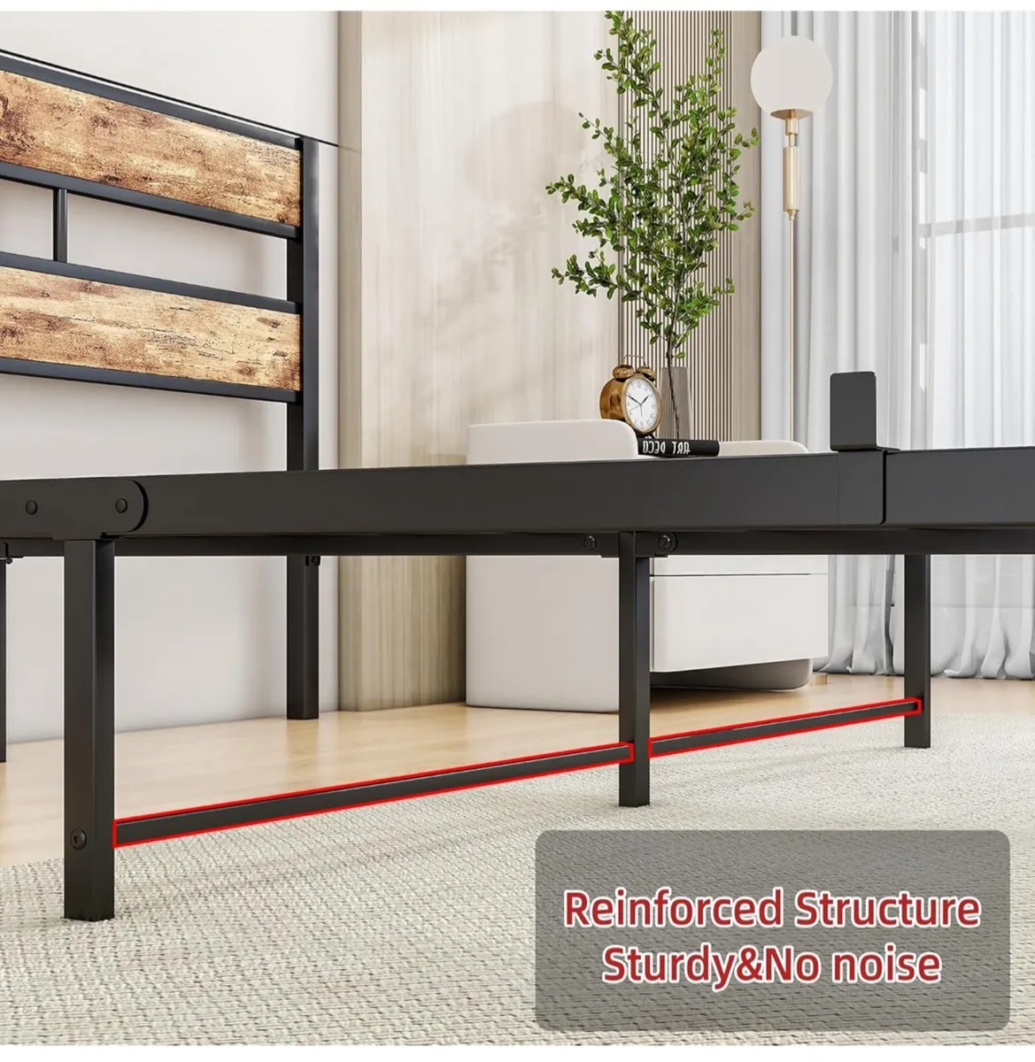 King Size Bed Frame with Wooden Headboard - Image 4