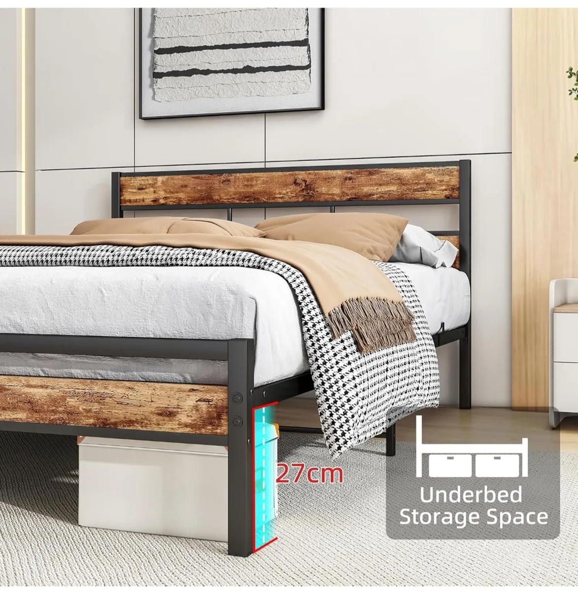 King Size Bed Frame with Wooden Headboard - Image 3