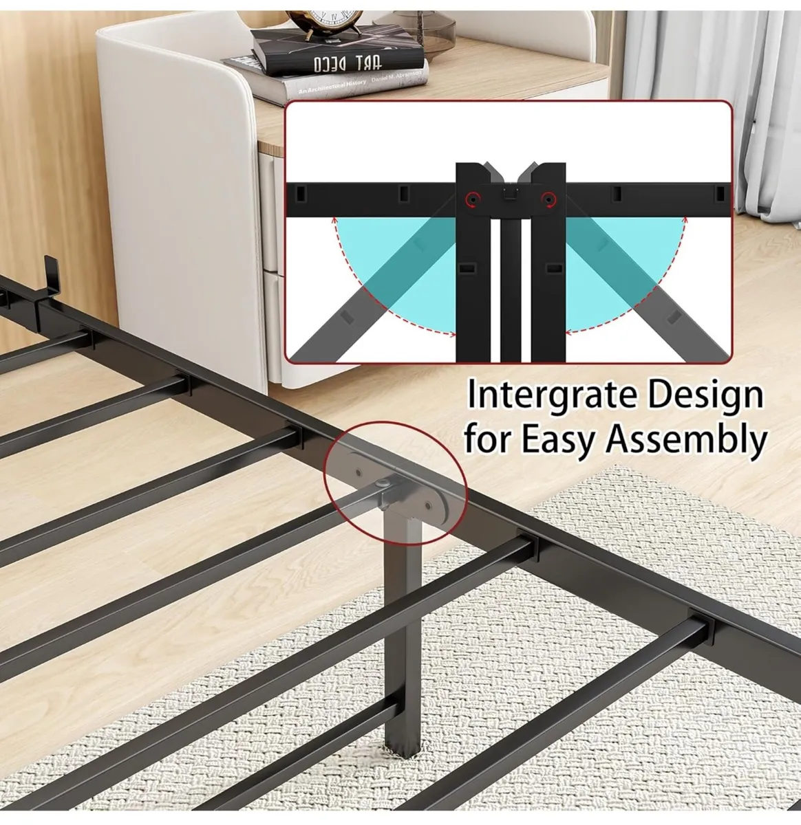King Size Bed Frame with Wooden Headboard - Image 4