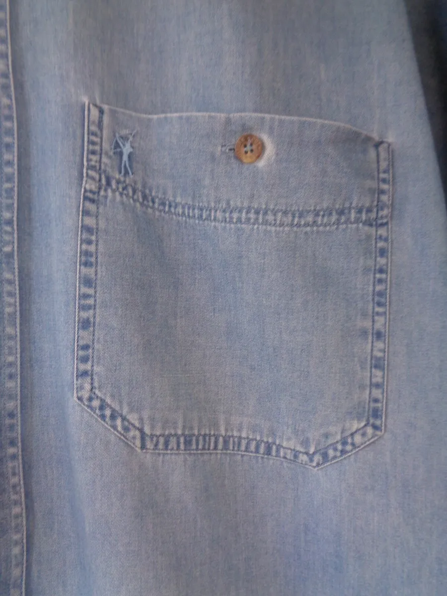 Mens Short Sleeved Denim Cotton Shirt for Sale - Image 4