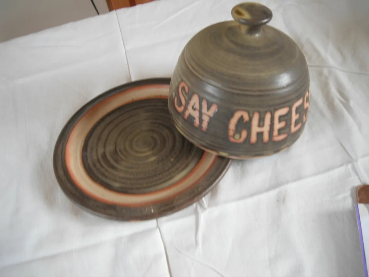 Pottery Cheese Plate and Cover - Image 2
