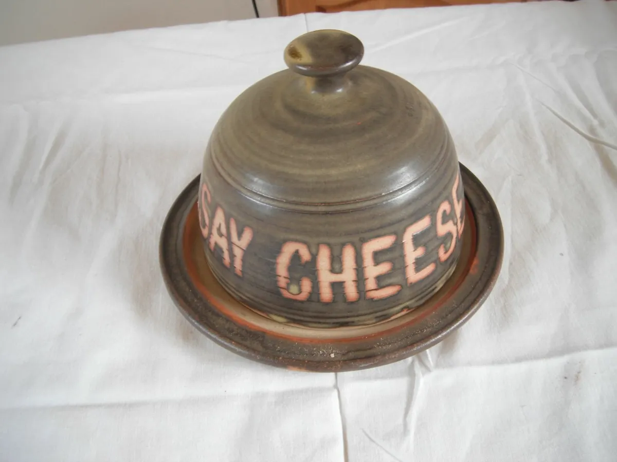 Pottery Cheese Plate and Cover - Image 1