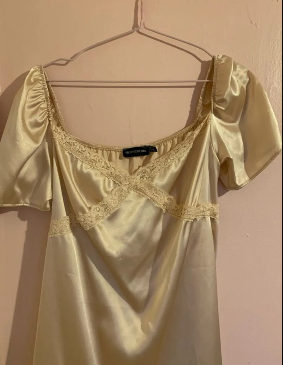 champagne satin lace dress - Image 2