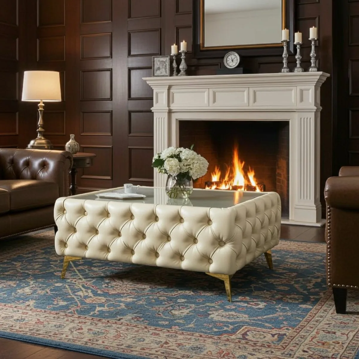 Long coffee table eco leather - Image 1