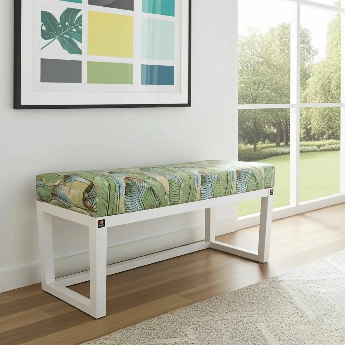 Wooden frame bench with velvet seat - Image 1