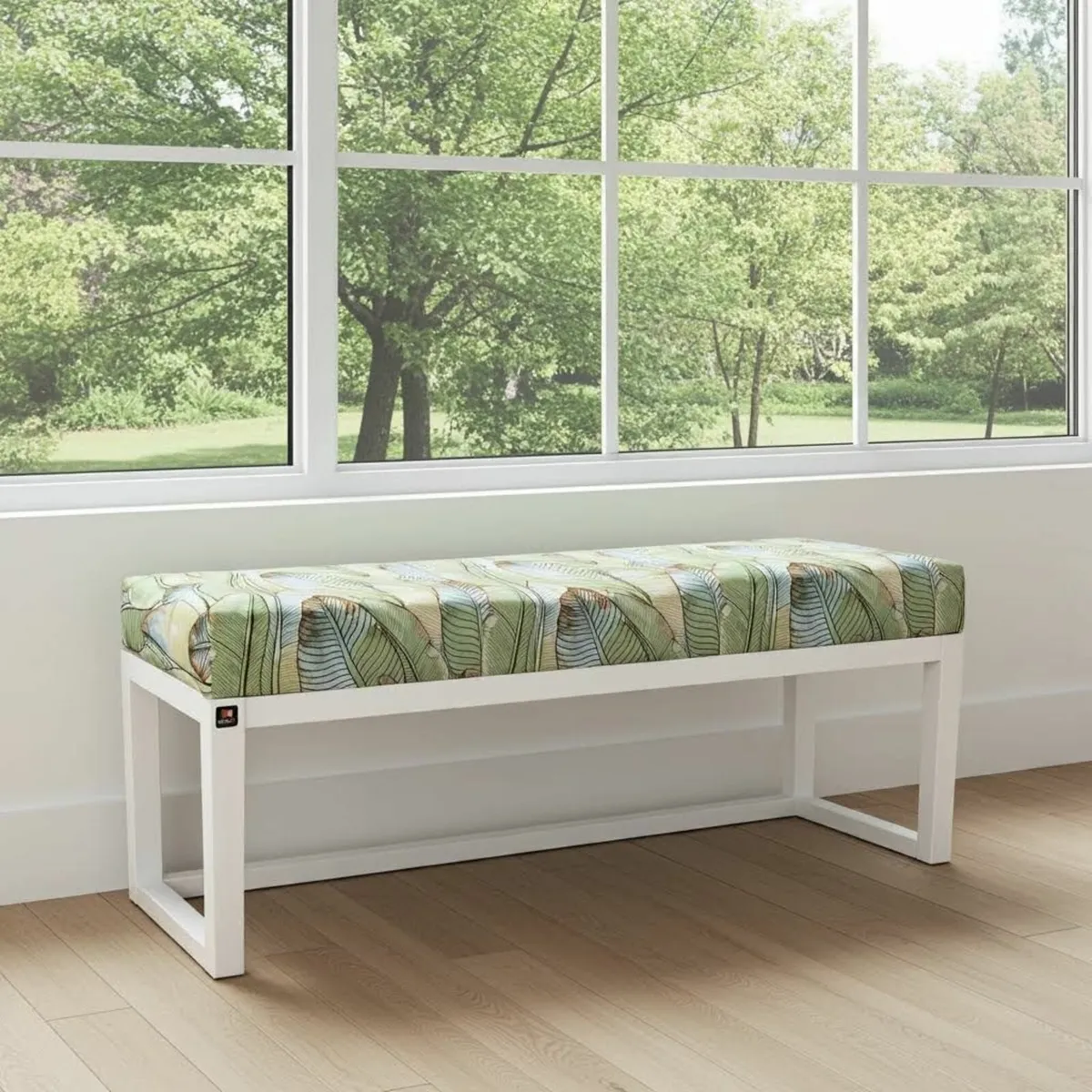 Wooden frame bench with velvet seat - Image 2