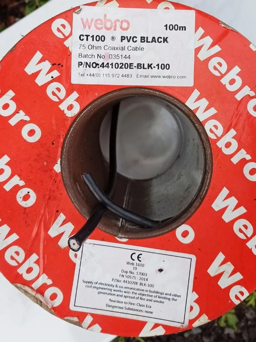 Webro CT100 PVC Black 75 Ohm Coaxial Cable black  about 50-60 meters left - Image 2