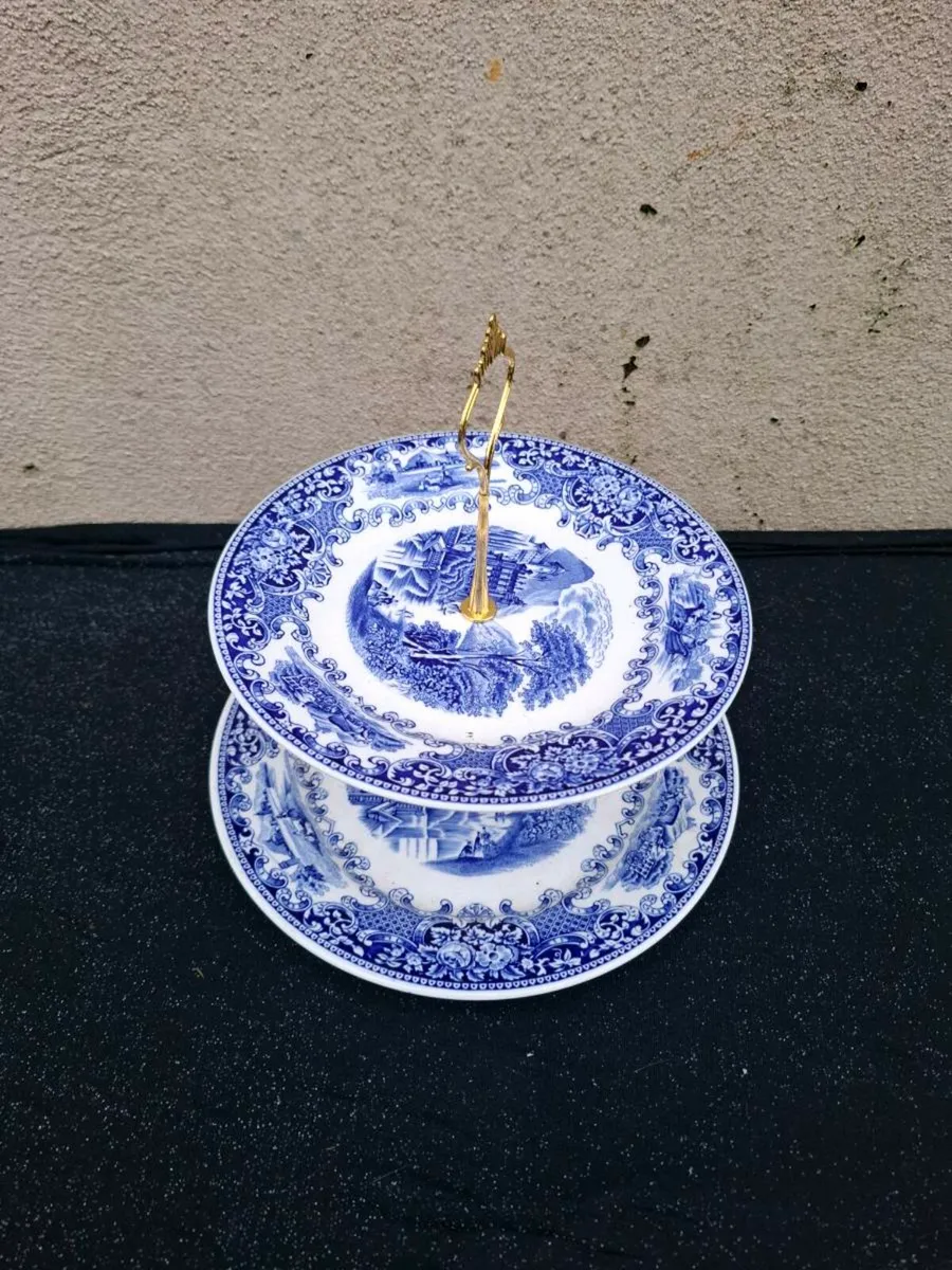 Blue homemade 2 tiers cake stand - Image 1