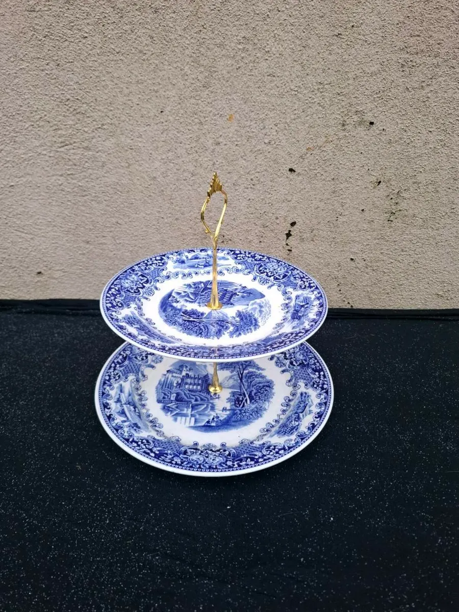 Blue homemade 2 tiers cake stand - Image 2