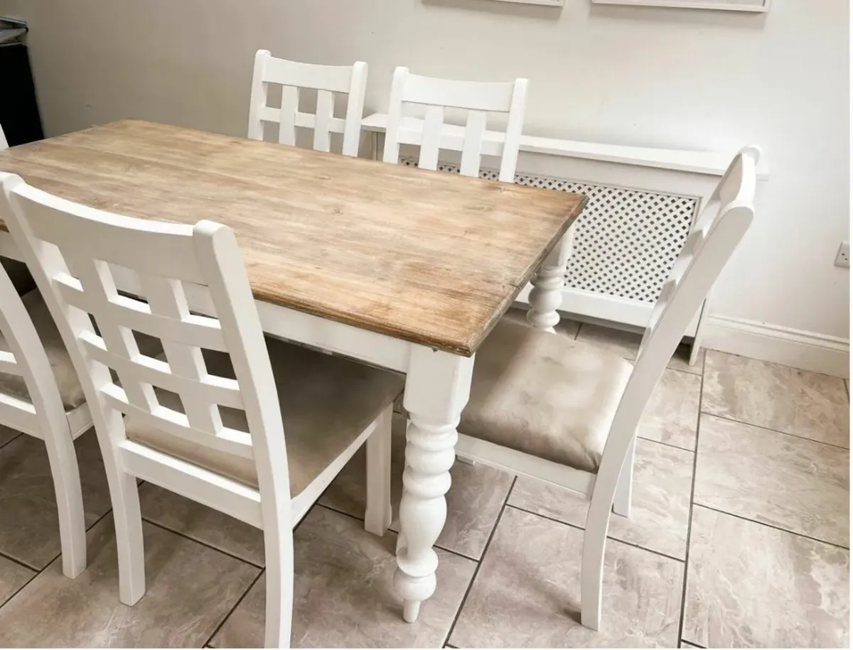Used solid wood dining table with 6 matching chair - Image 2