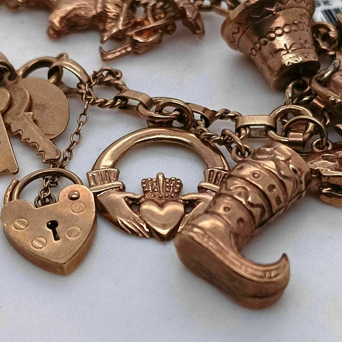 Vintage/ Antique 9k Gold Charm Bracelet+ 14 Charms - Image 3
