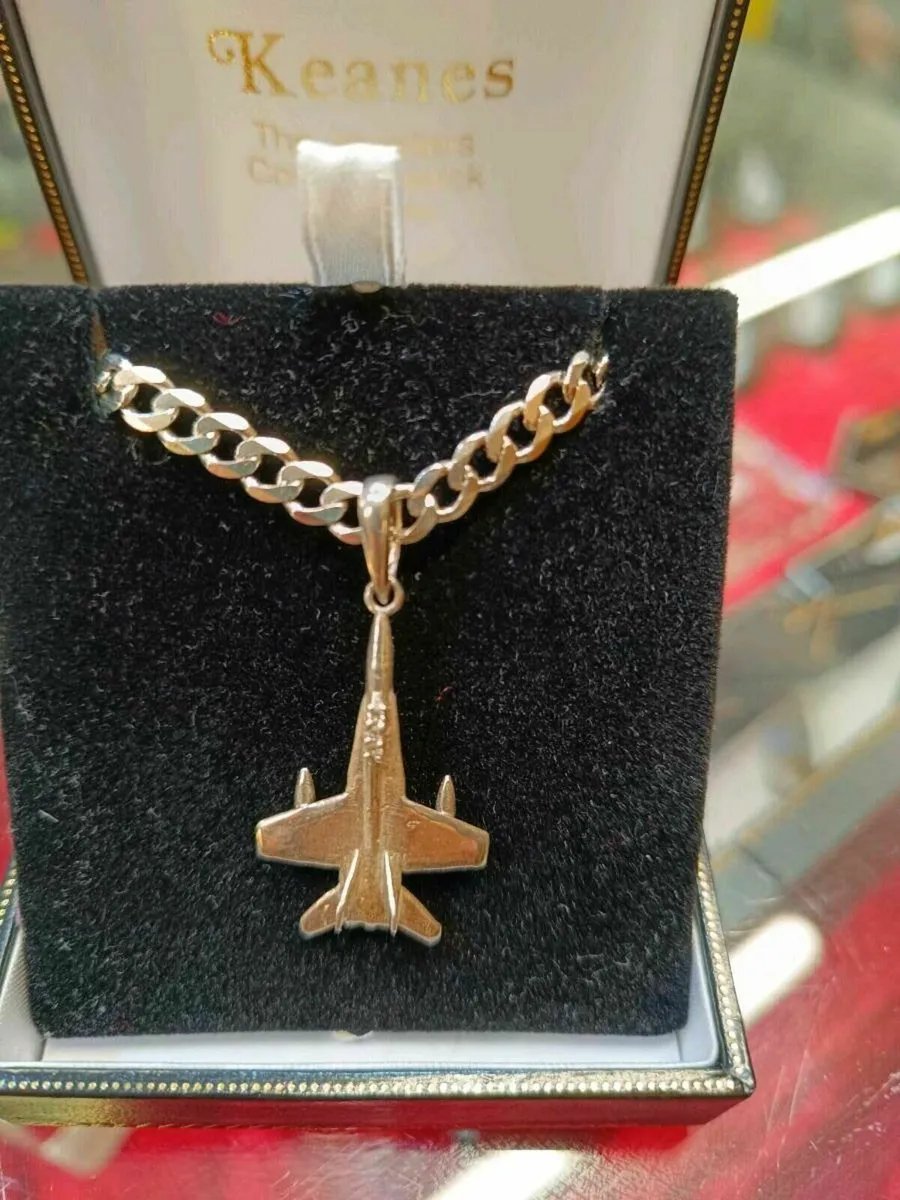 Silver Necklace Jet Plane Army - Image 1