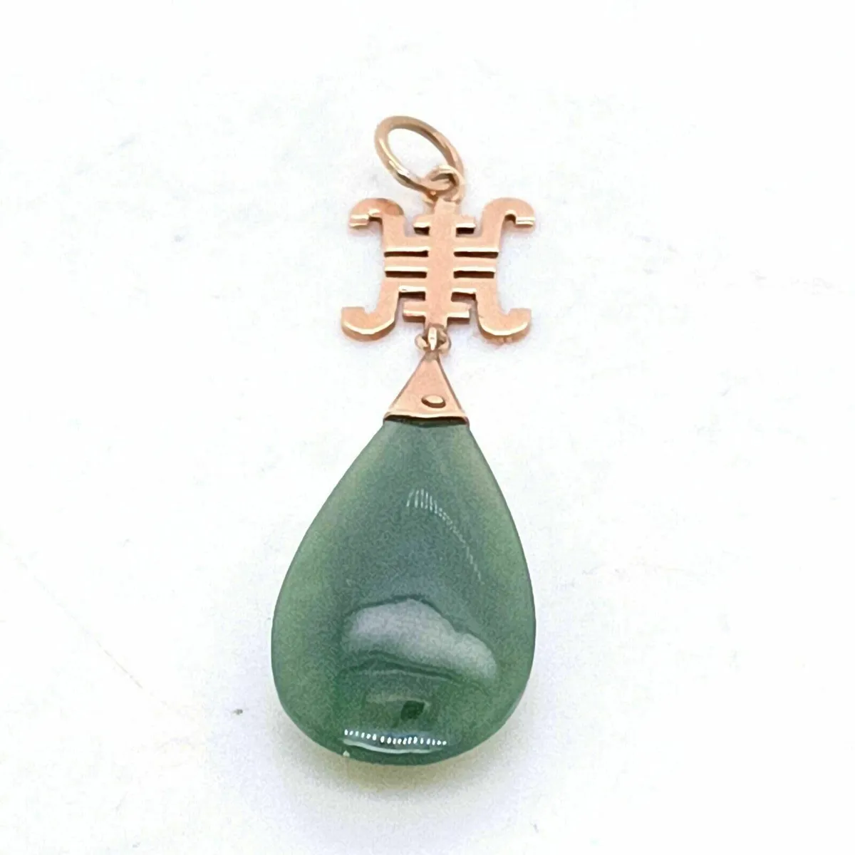 Chinese Long Life 9k Gold & Jade Pendant - Image 1