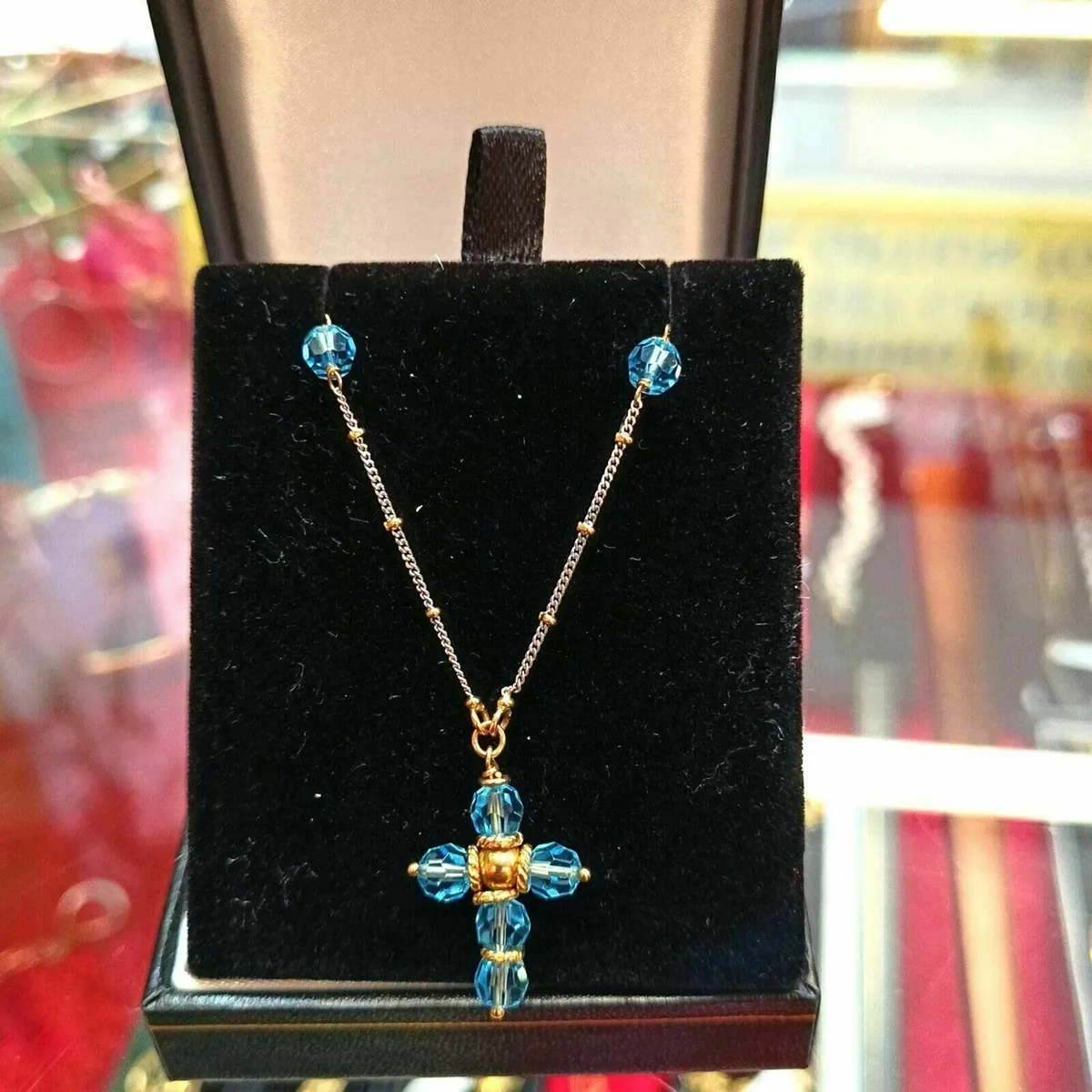 18k Yellow & White Gold Rosary with Blue Crystals - Image 2