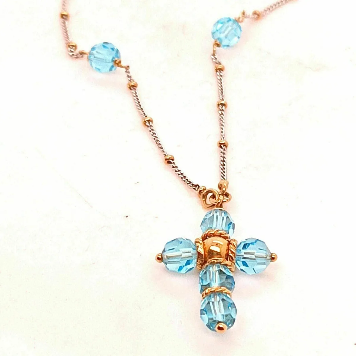 18k Yellow & White Gold Rosary with Blue Crystals - Image 4