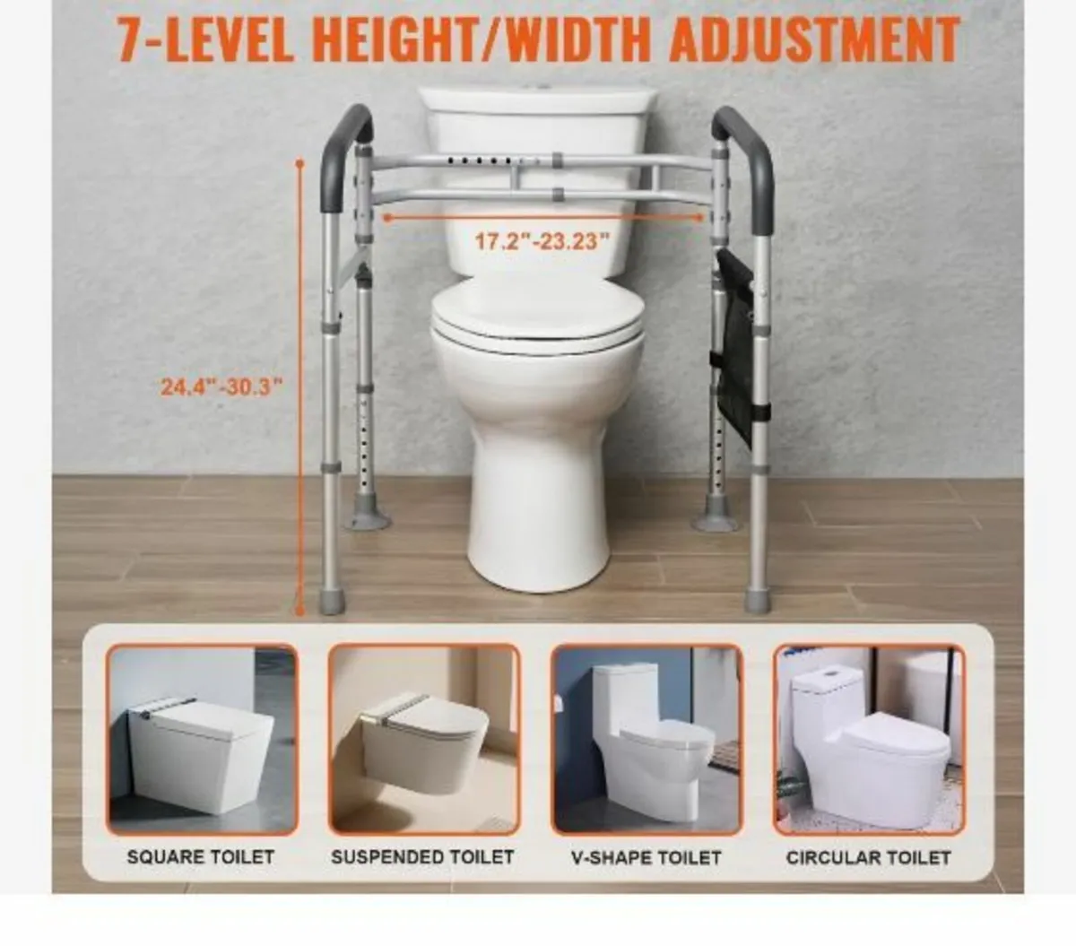 Toilet Safety Rail, 300 LBS Foldable Toilet Seat - Image 2