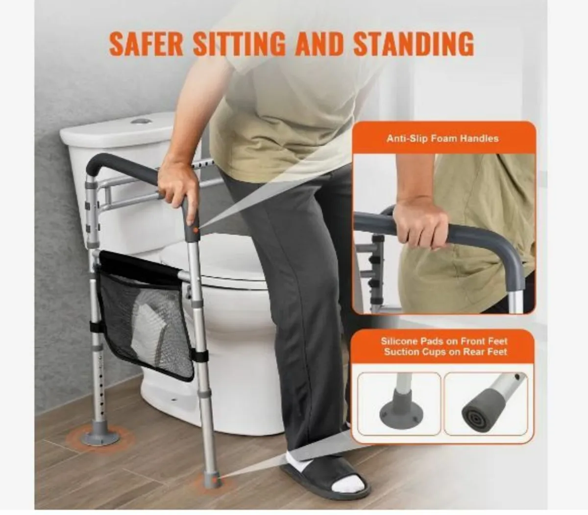 Toilet Safety Rail, 300 LBS Foldable Toilet Seat - Image 4