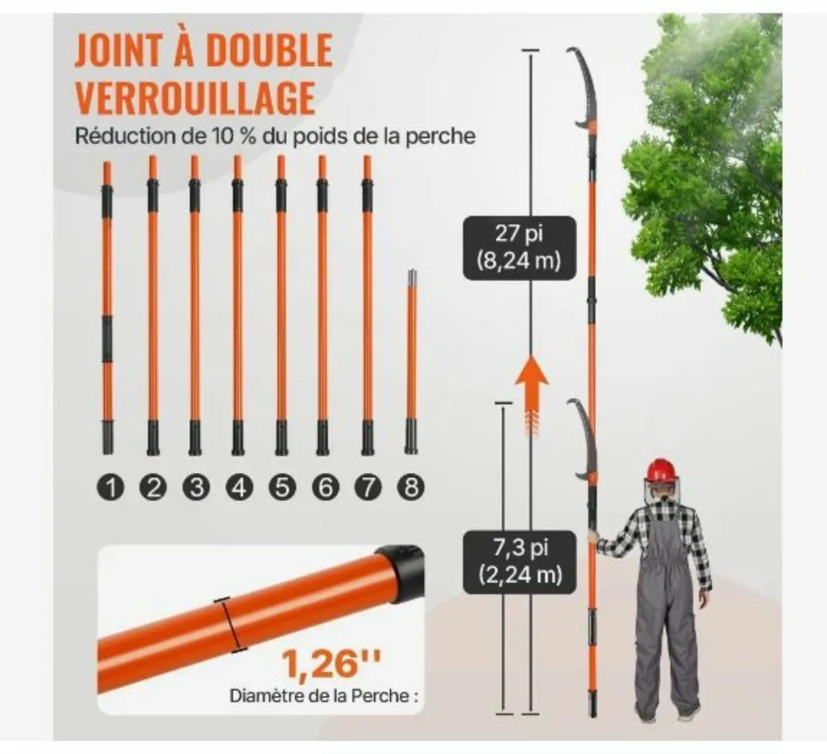 Manual Pole Saw, 2.2 - 8.2 m Extendable Tree Prune - Image 3