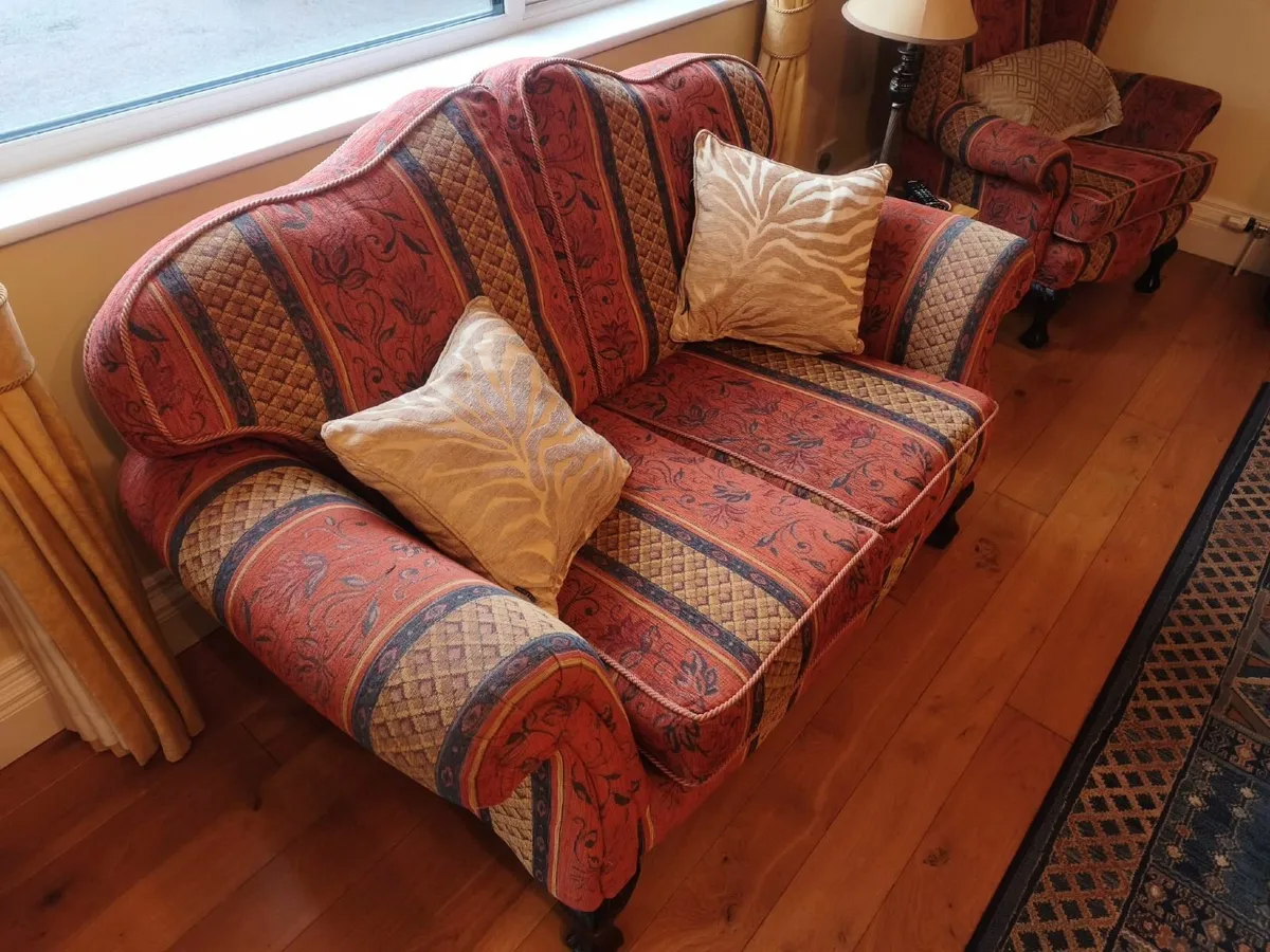 Queen Anne style couches and chair for sale - Image 1