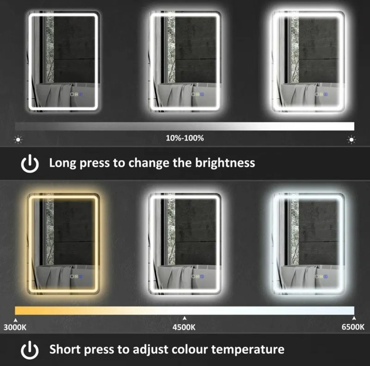 LED Bathroom Mirror Bluetooth Antifog - Image 3