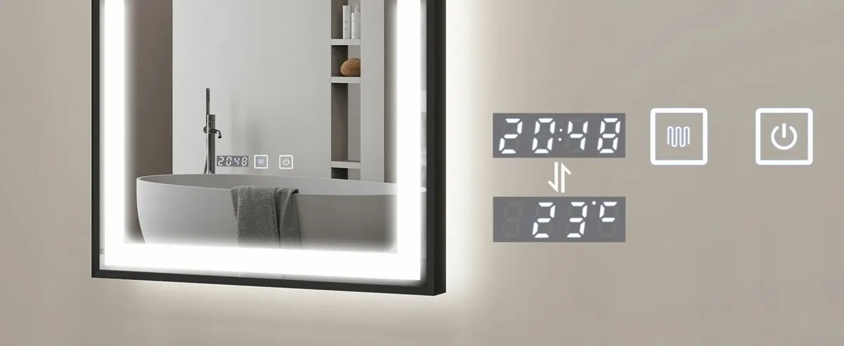 LED Bathroom Mirror Black Frame 50x70cm Antifog - Image 3