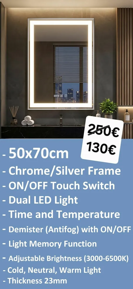 LED Bathroom Mirror 50x70cm - Image 1