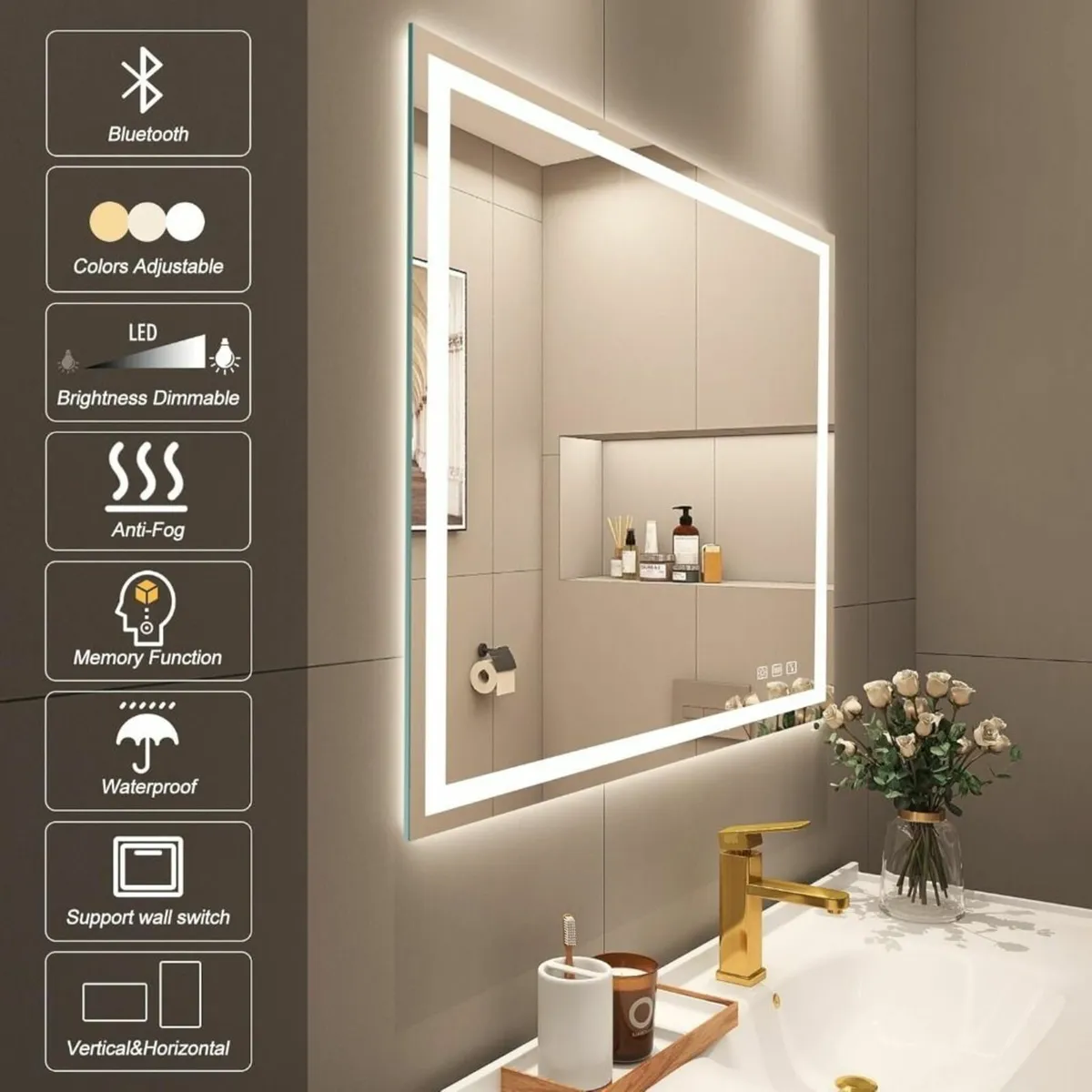 LED Bathroom Mirror Bluetooth Antifog - Image 3