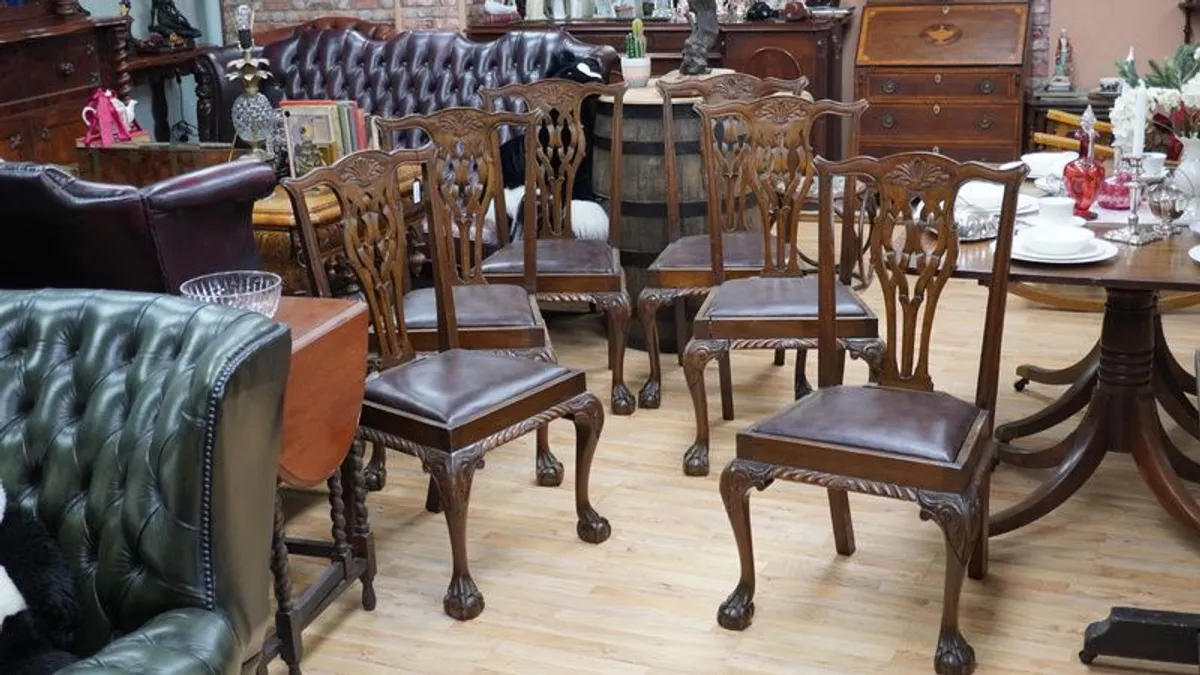Edwardian Chippendale-Style Beech Dining Chairs - Image 2
