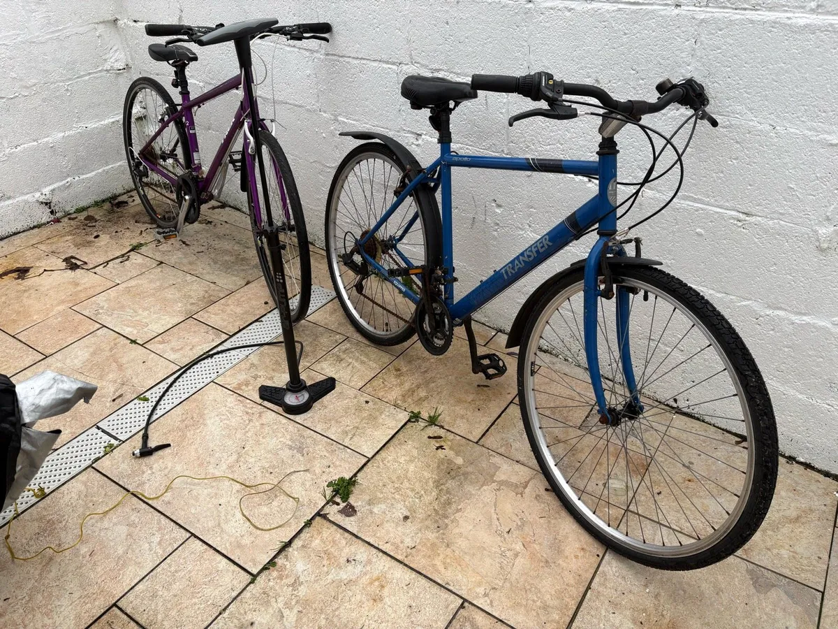 X 2 bikes in need of TLC with rain cover and pump - Image 1
