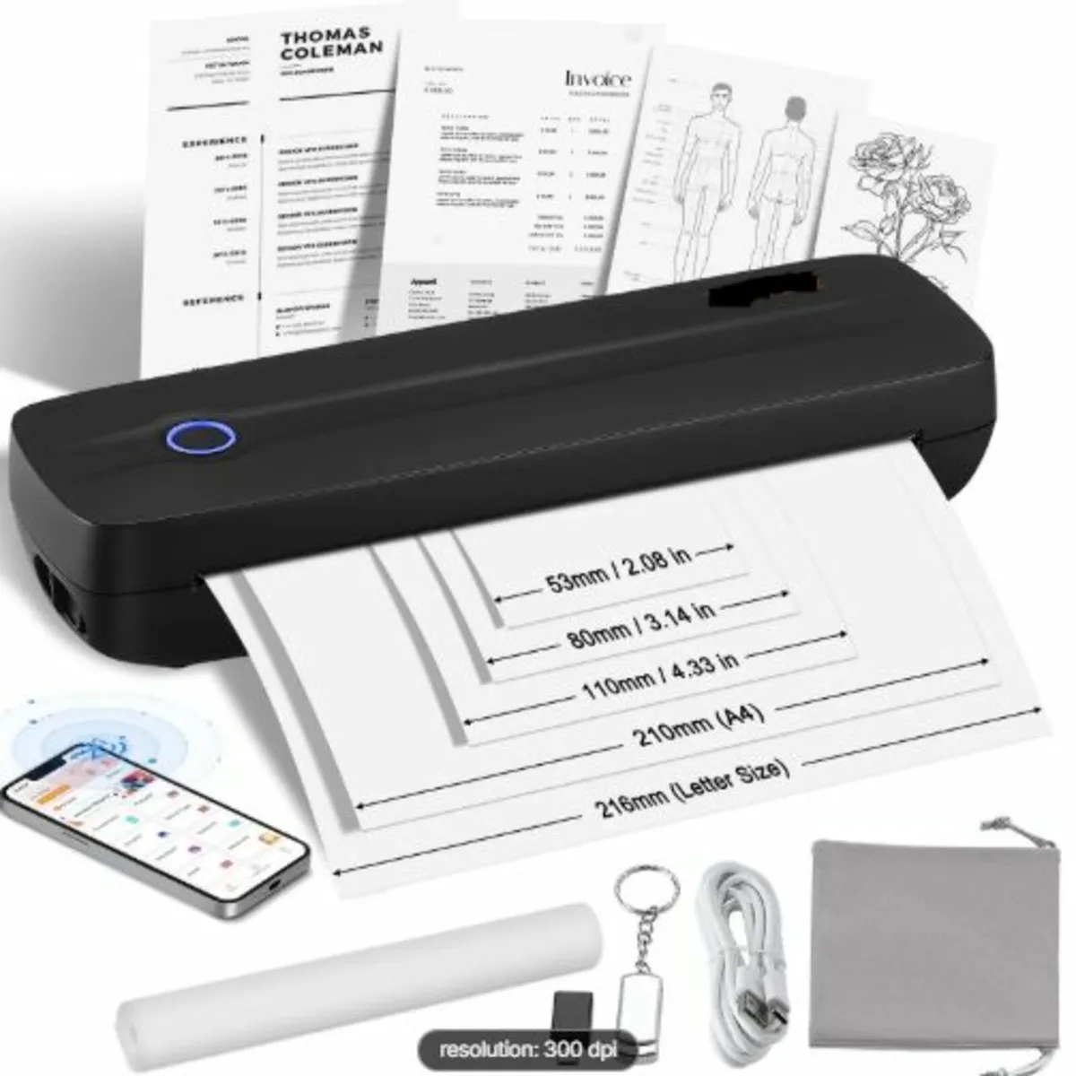 Portable Thermal Printer -2600mAh Battery, 300 DPI - Image 1
