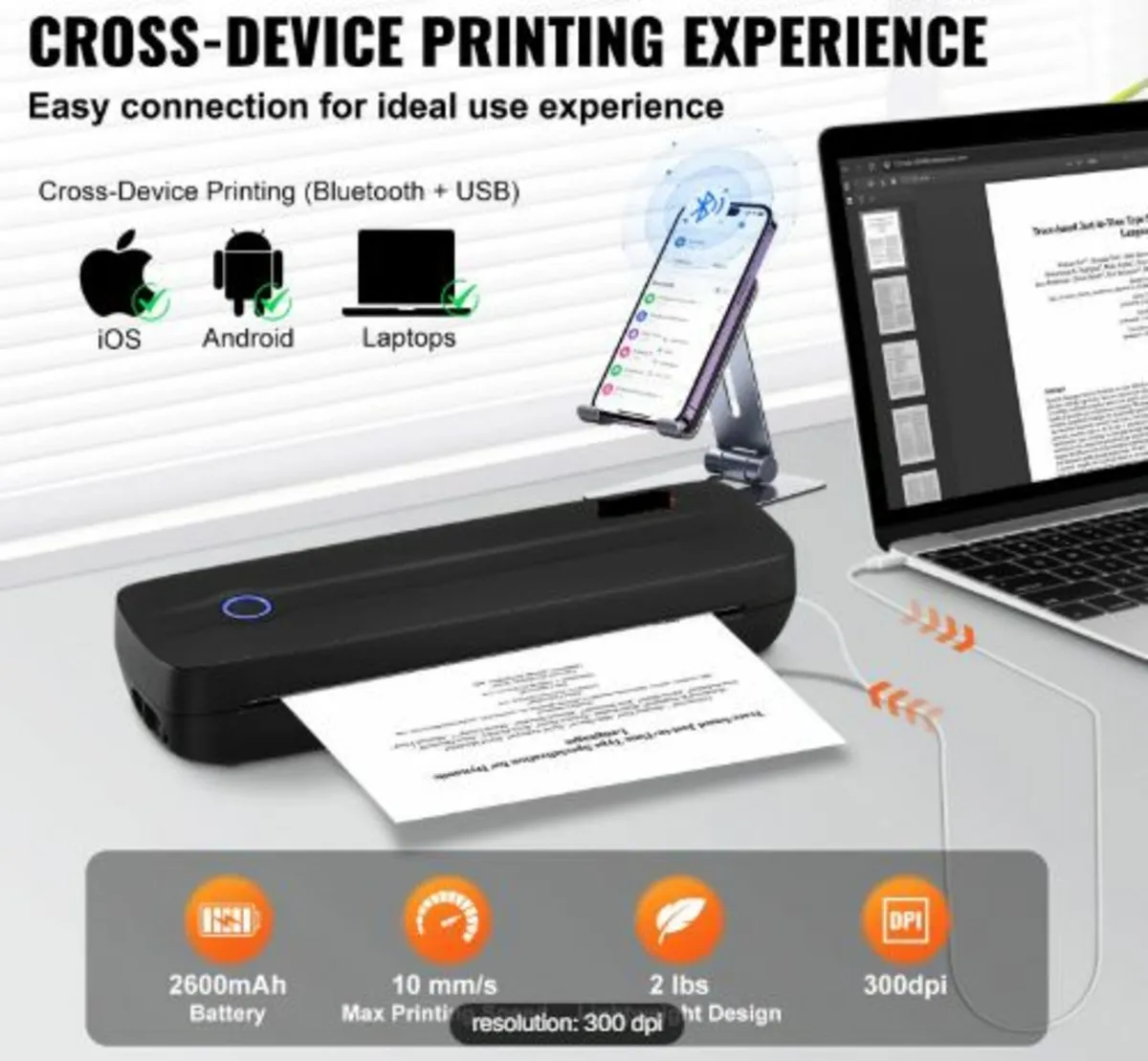Portable Thermal Printer -2600mAh Battery, 300 DPI - Image 2