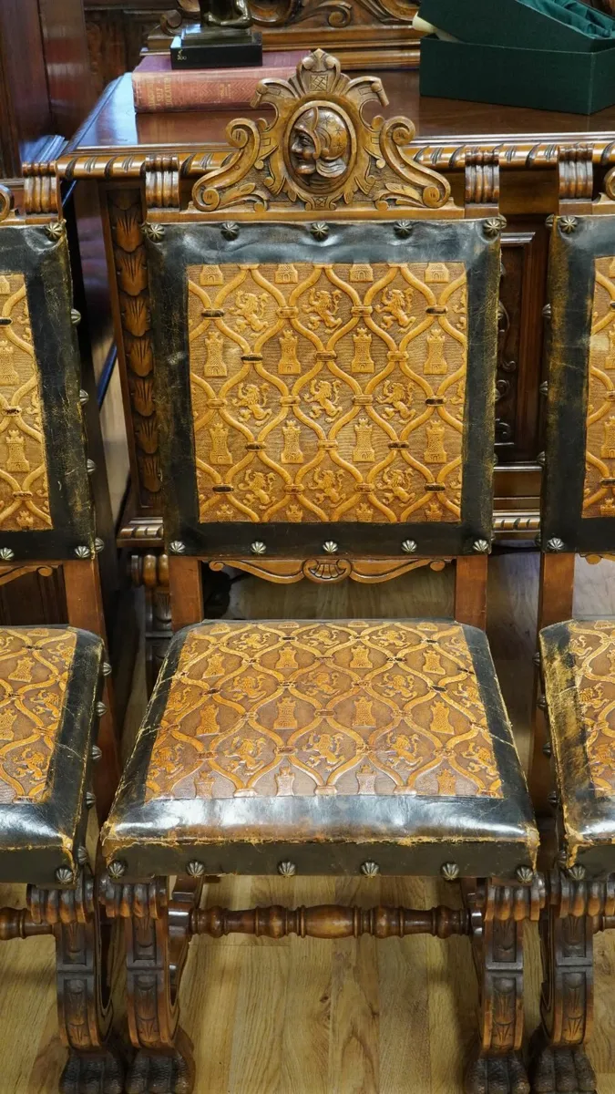 Set of 6 Spanish Renaissance Revival Walnut Chairs - Image 3