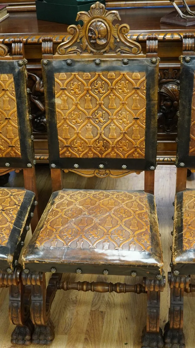 Set of 6 Spanish Renaissance Revival Walnut Chairs - Image 4