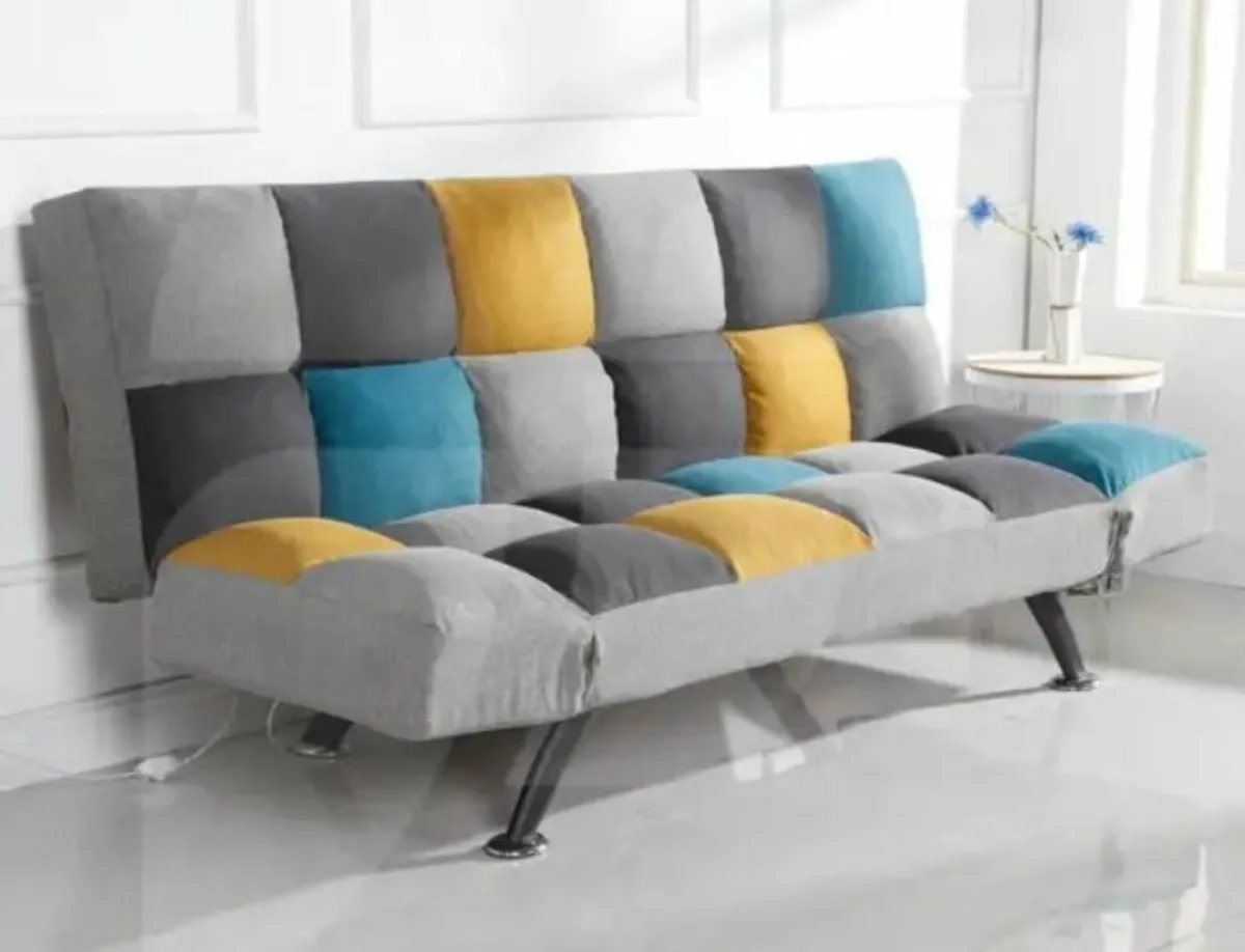 Boston Yellow & Blue Patchwork Sofa Bed - Image 1