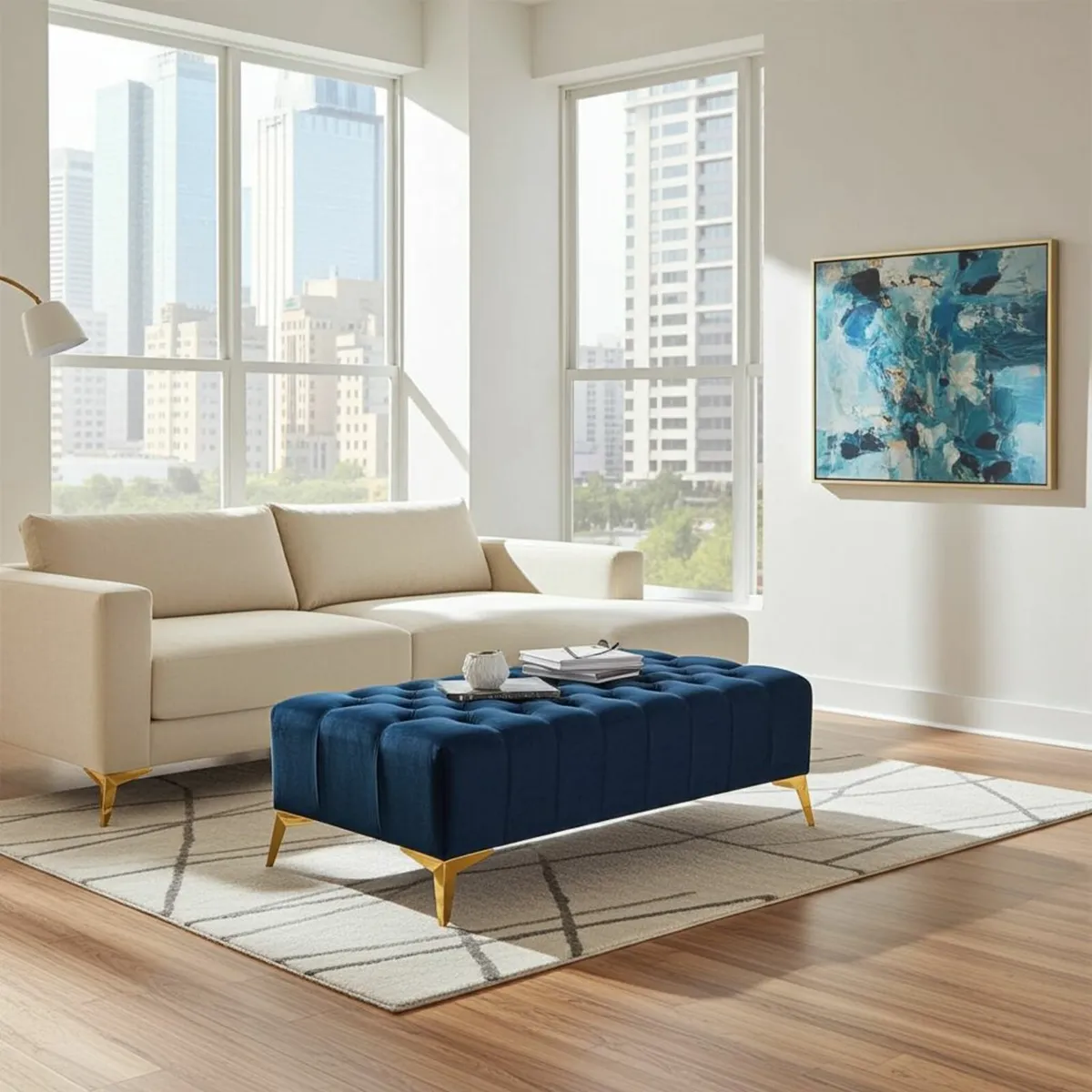 Velvet pouffe ottoman footstool 60x80cm - Image 3