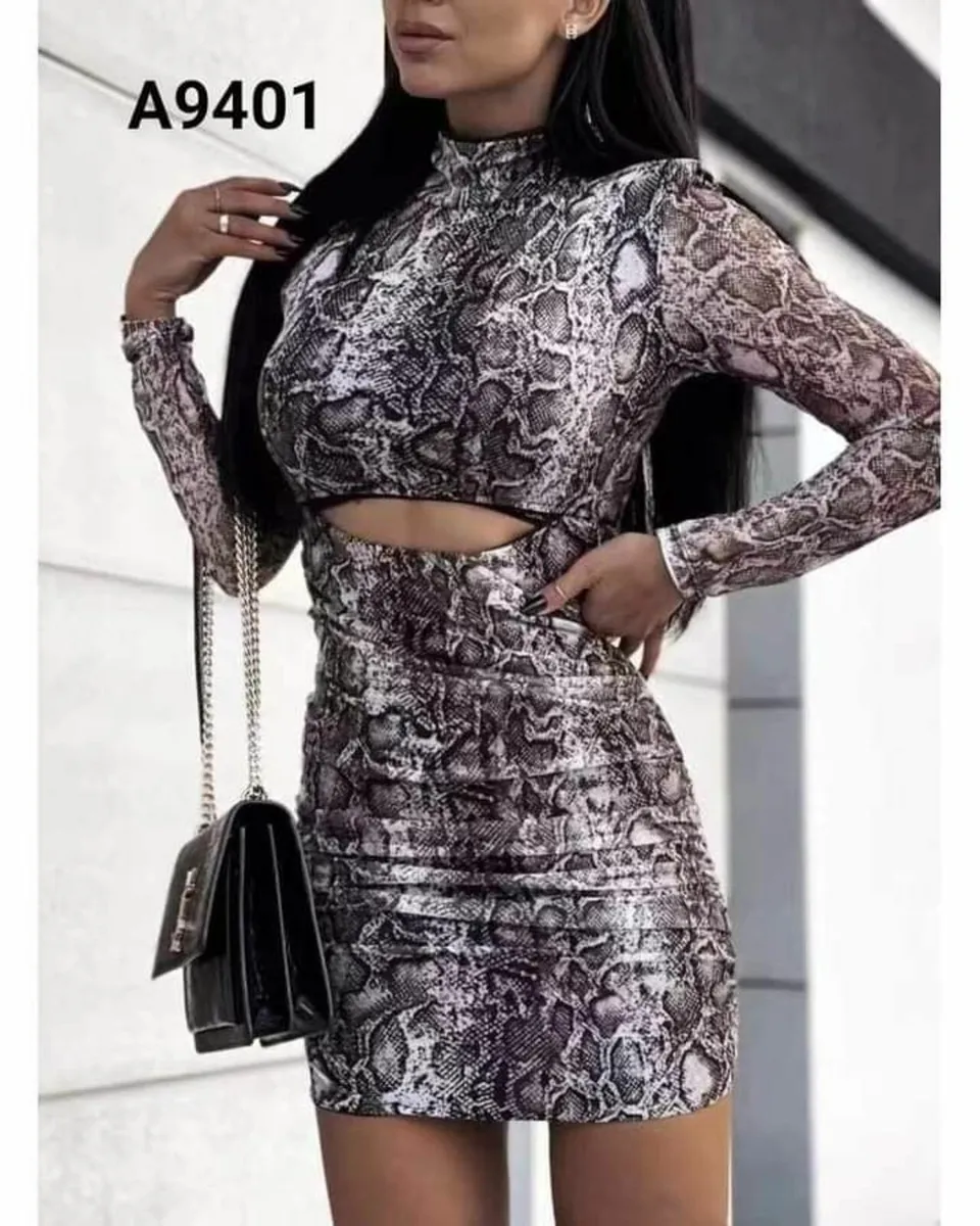 Velvet Snakeskin Print Mock Neck Dress - Image 3