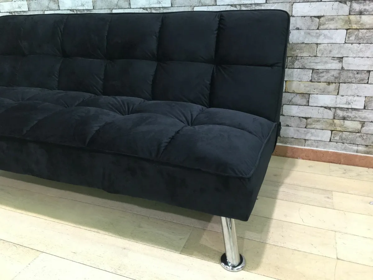Black Folding 3 Seater Fabric Sofa Bed - Image 3