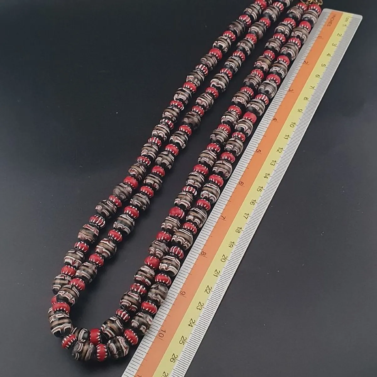 Antique Murano Style Aventurine & Chevron Glass Beads Necklace - Image 2