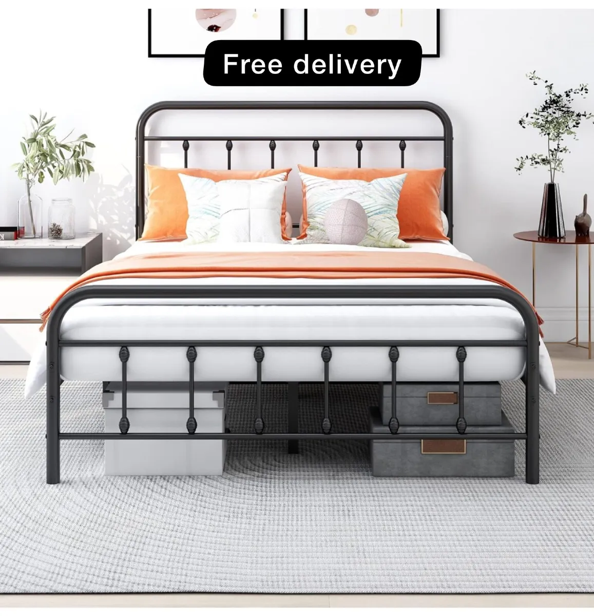 Double Bed Frame with Headboard and Footboard Heav - Image 1