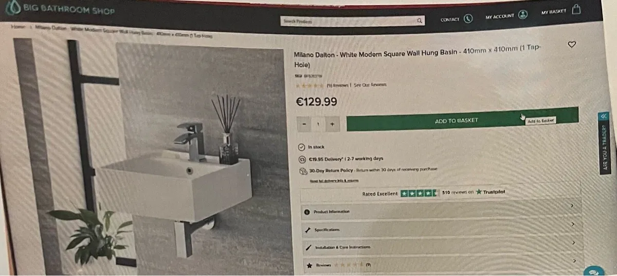 Milano Dalton White Modern Square Wall Hung Basin - Image 2