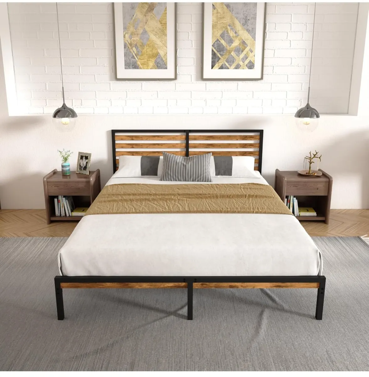 King Bed Frame, Vintage Wooden Headboard - Image 4