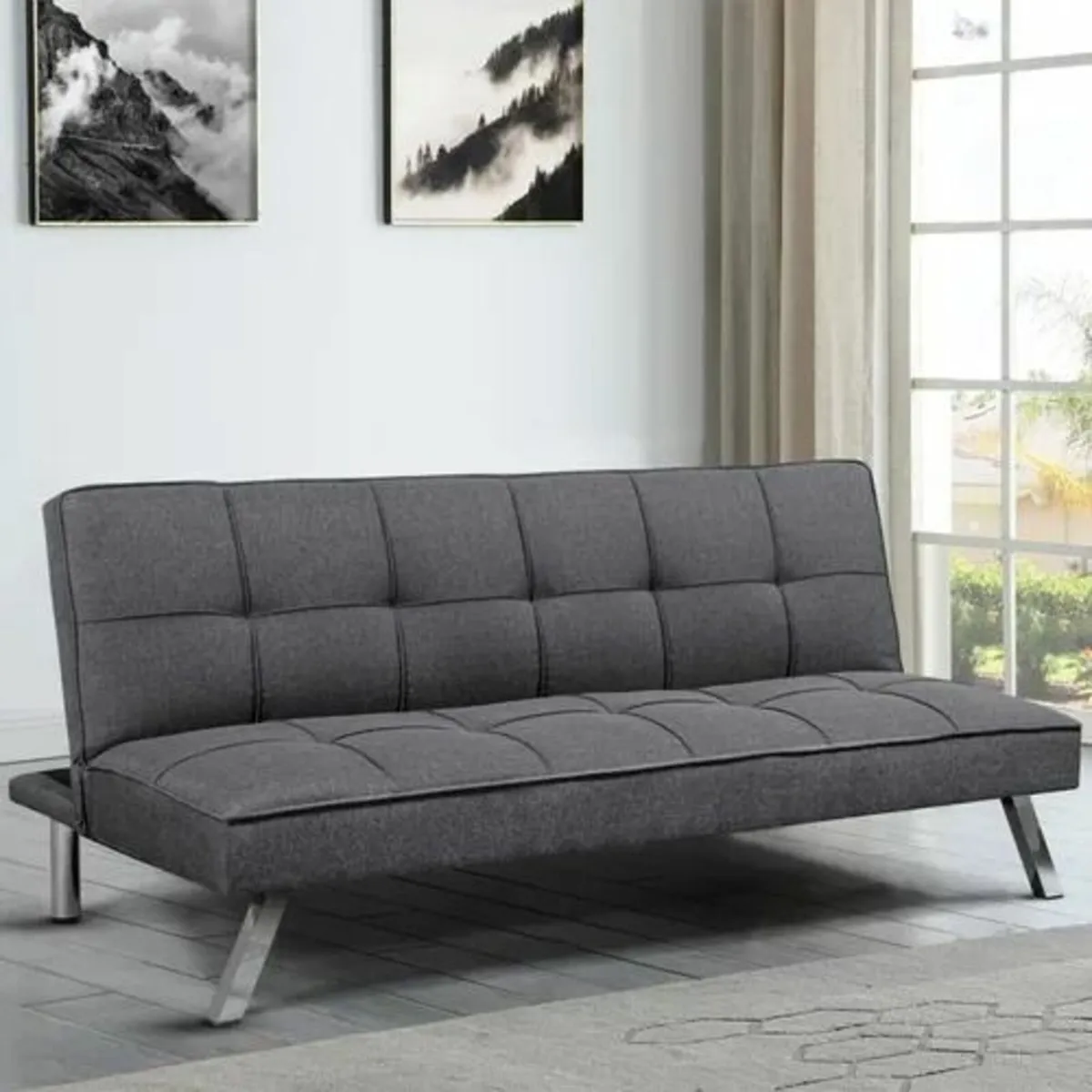 Dark Grey Folding 3 Seater Fabric Sofa Bed - Image 1