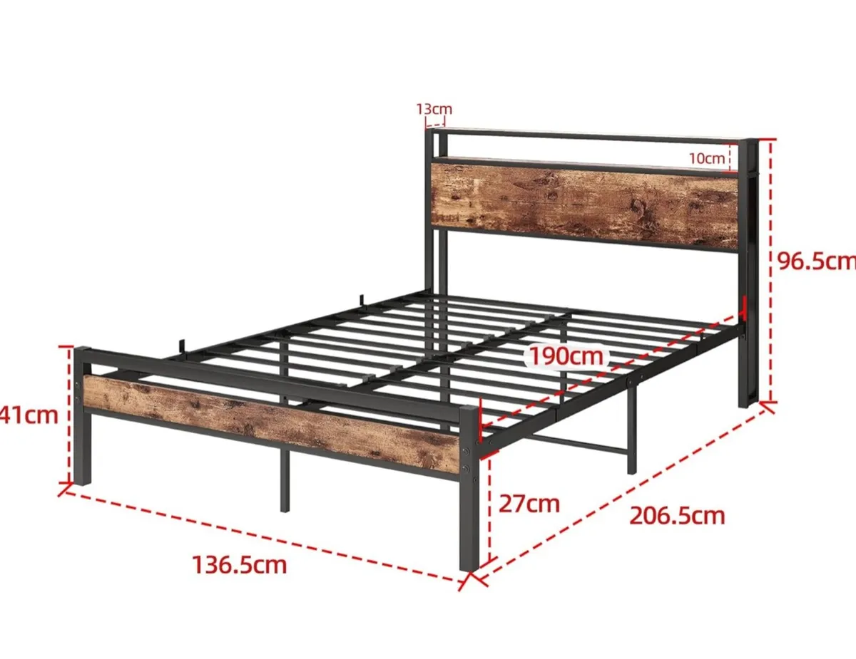Double Bed Frame with Storage Wooden Headboard - Image 2