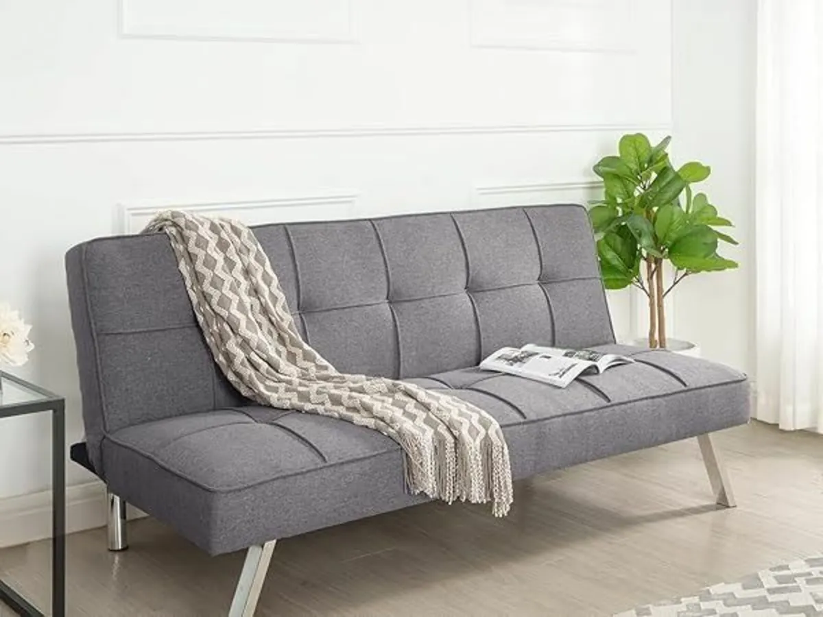 Dark Grey Folding 3 Seater Fabric Sofa Bed - Image 1
